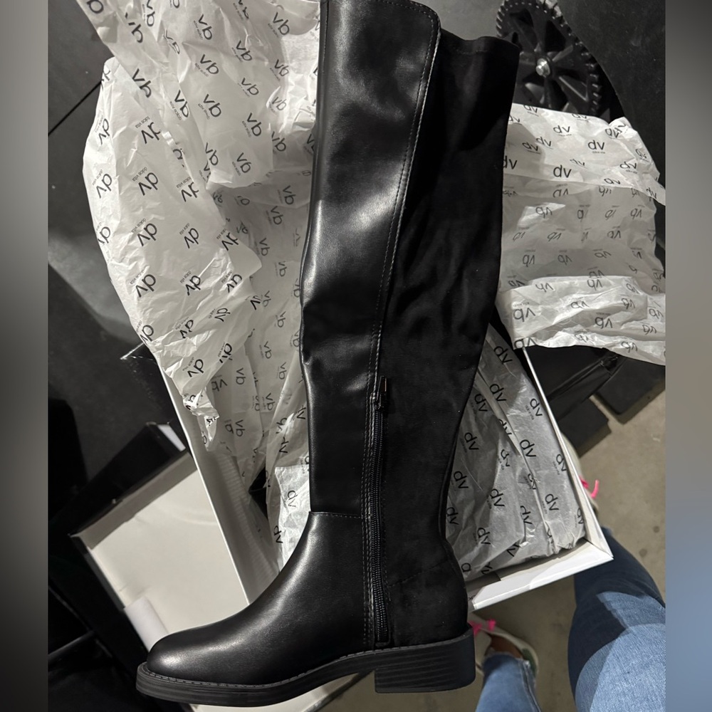 Dolce Vita Panna Black Knee-High Leather Boots 6 Wide Calf, Wide Width
